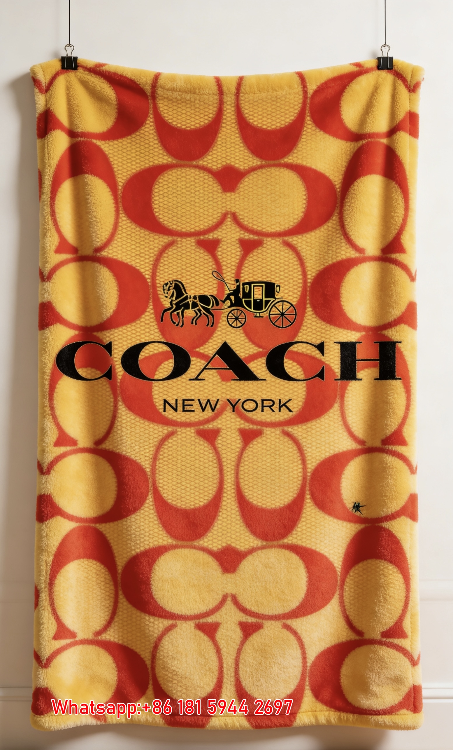 Coach Red Gold Monogram Flannel Throw Blanket C011